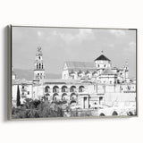 Vintage poster art of a mosque in vibrant colors on a large framed canvas, suited for living room decor.