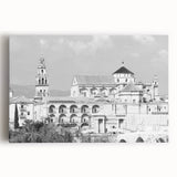 Black and white stretched canvas of a mosque design, ideal for kitchen wall art.