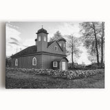 Black and white photo of a mosque on stretched canvas, ideal for kitchen wall art.