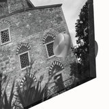 Large abstract wall art depicting a mosque in mid-century modernist style on acrylic glass, ideal for dining room art.