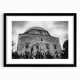 Abstract art print of a mosque in vibrant colors on a textured, extra-large canvas, ideal for living room decor.