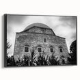 Framed canvas of a black and white vintage mosque landscape, ideal for bedroom wall art.