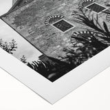 Art deco poster of a mosque with intricate geometric patterns in monochrome, printed on rolled canvas.
