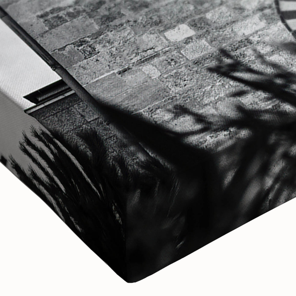 Black and white landscape art painting of a mosque on stretched canvas, suitable for bedroom wall art.