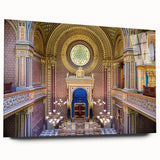 Large abstract wall art on acrylic glass depicting a modern synagogue design in muted tones.
