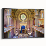 Black and white framed canvas depicting a vintage synagogue landscape, ideal for bedroom wall decor.