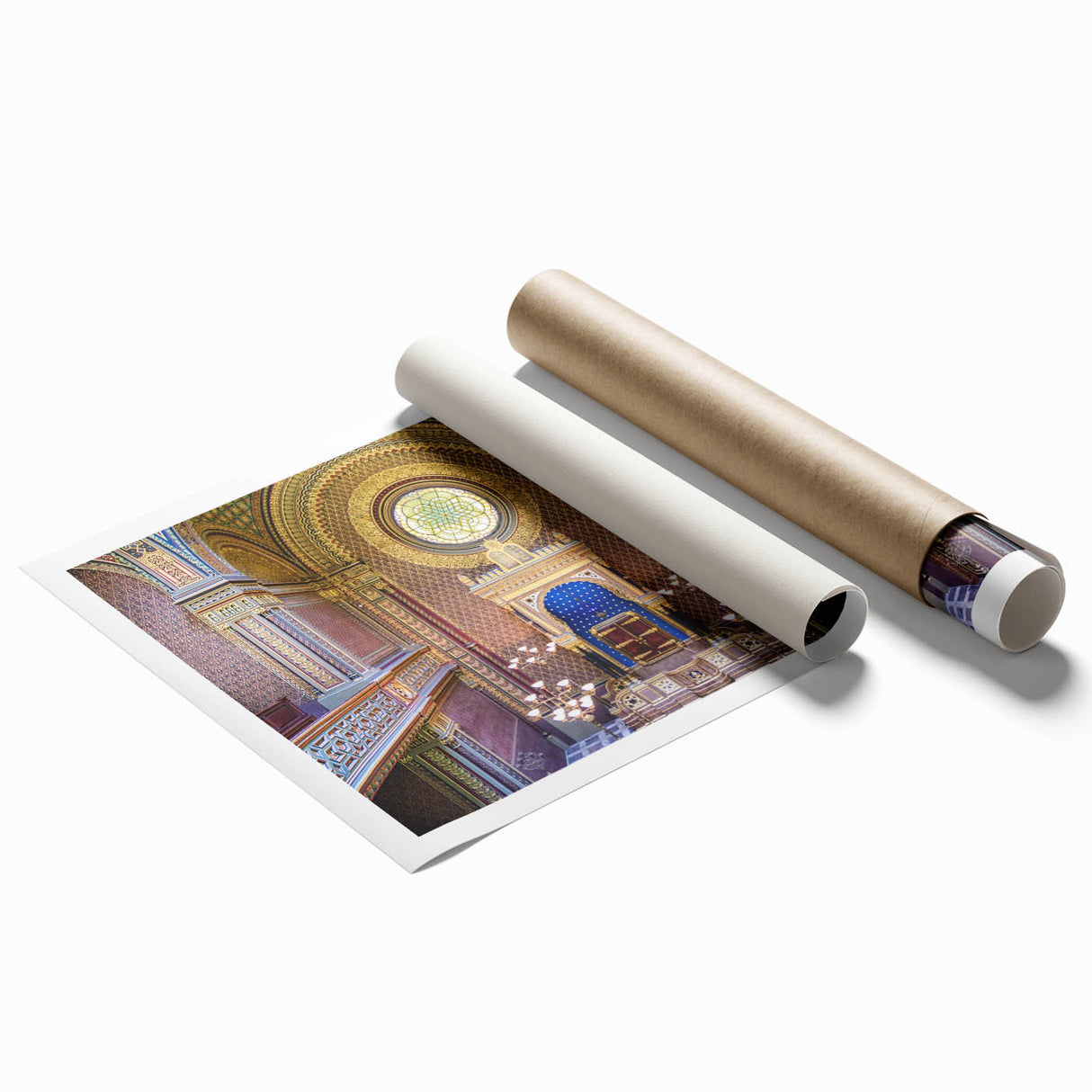 Extra large rolled print of a floral synagogue design in pastel shades, ideal for classy bathroom wall art.
