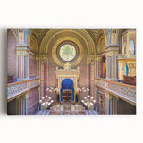 Black and white illustration of a synagogue on stretched canvas, suited as large kitchen wall art.