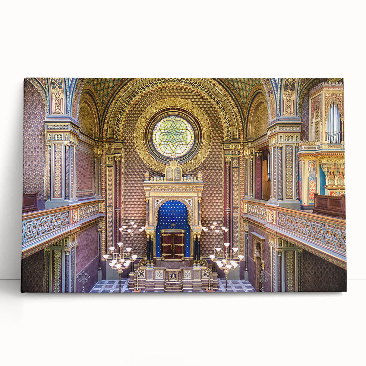 Black and white stretched canvas featuring a detailed synagogue design, suitable as large kitchen or bedroom wall art.