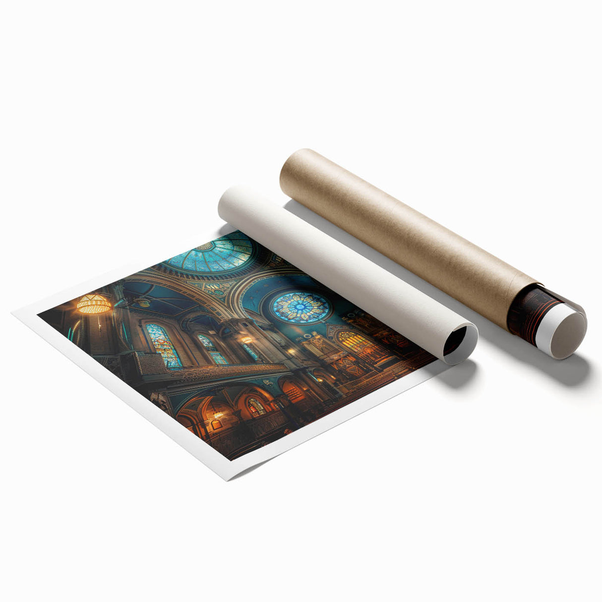Extra large rolled print of a synagogue in pastel shades, ideal for classy bathroom wall art.