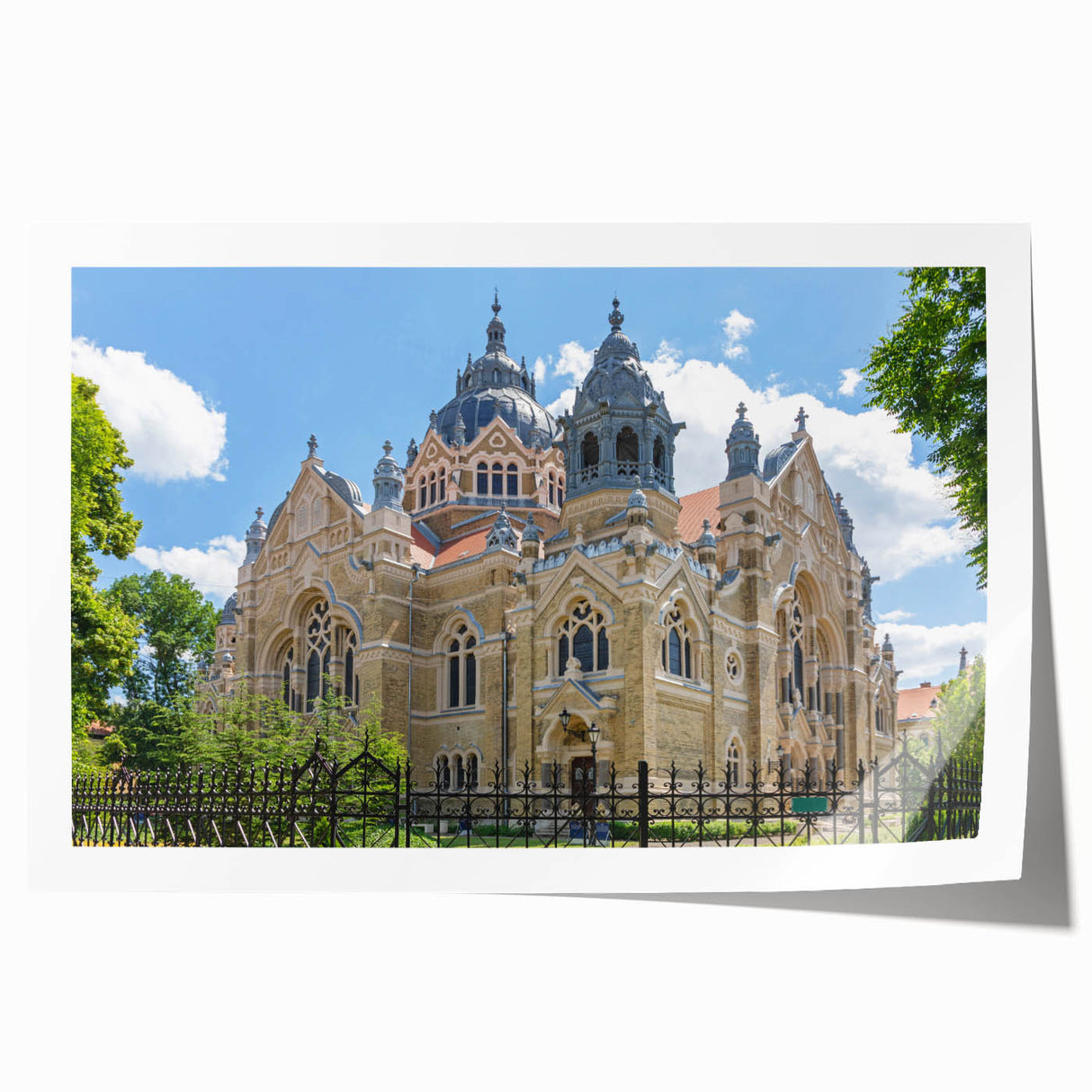 Extra large rolled print of a synagogue in muted earth tones, ideal for art wall dining room.