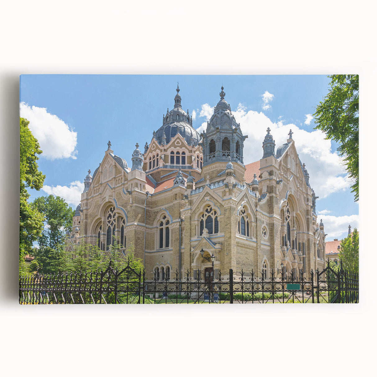 Black and white photo of a synagogue on stretched canvas, ideal for kitchen wall art.