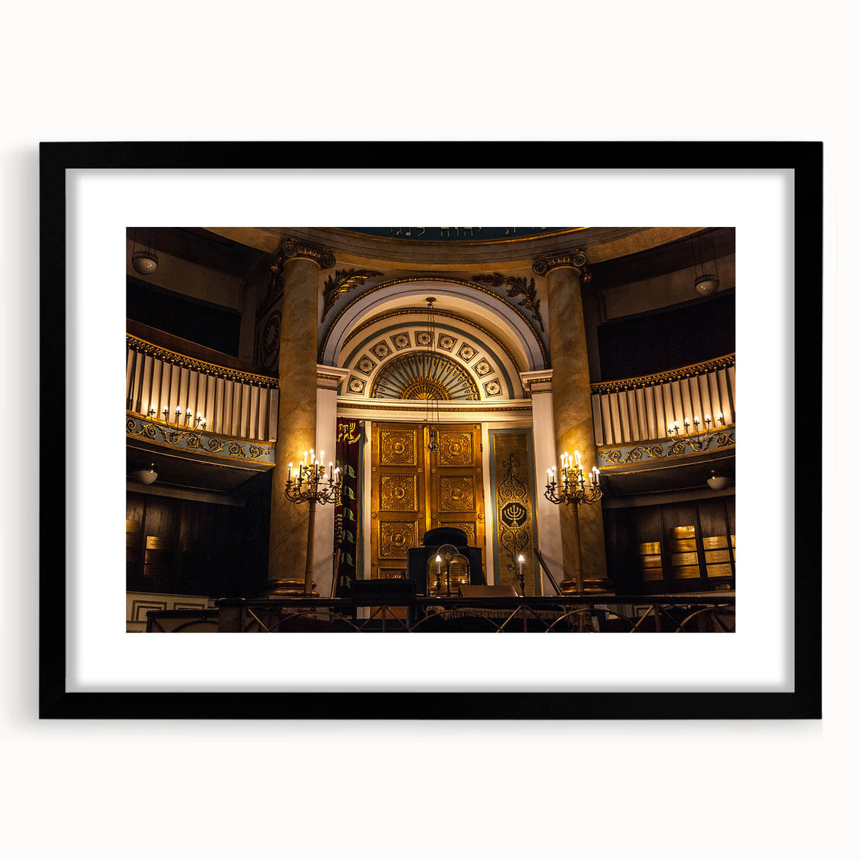 Abstract art print featuring colorful, textured synagogue design on extra large canvas, ideal for living room decor.