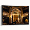 Black and white framed canvas depicting a vintage synagogue design, ideal for bedroom wall decor.