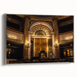 Vintage poster art of a synagogue in colorful hues on a framed canvas, ideal for extra large living room wall decor.