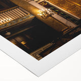 Art Deco poster of a synagogue in soft pastel colors on rolled canvas, suitable for dining room wall art.