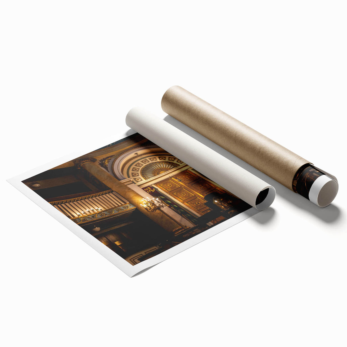 Extra large rolled print featuring a detailed floral synagogue design in muted colors, ideal for classy bathroom wall art.