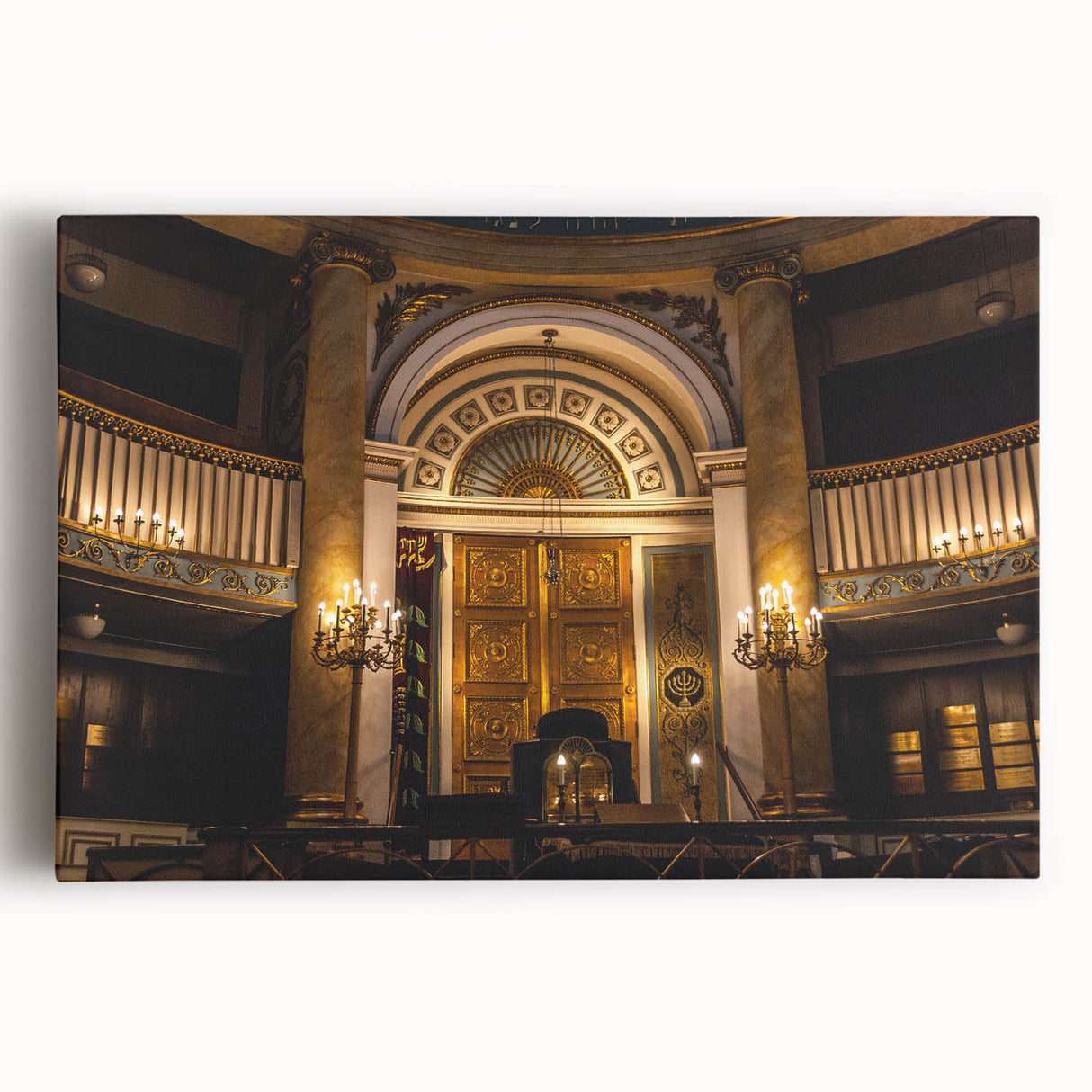 Black and white stretched canvas featuring a large, detailed synagogue design, ideal for kitchen wall art.