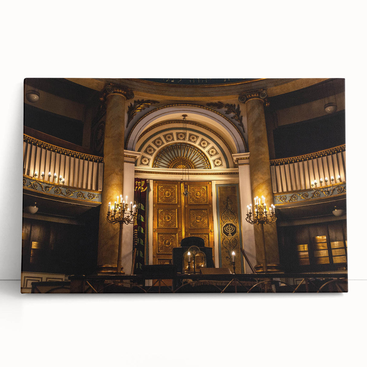 Black and white stretched canvas of a synagogue design, ideal for kitchen wall art or bedroom ambiance.