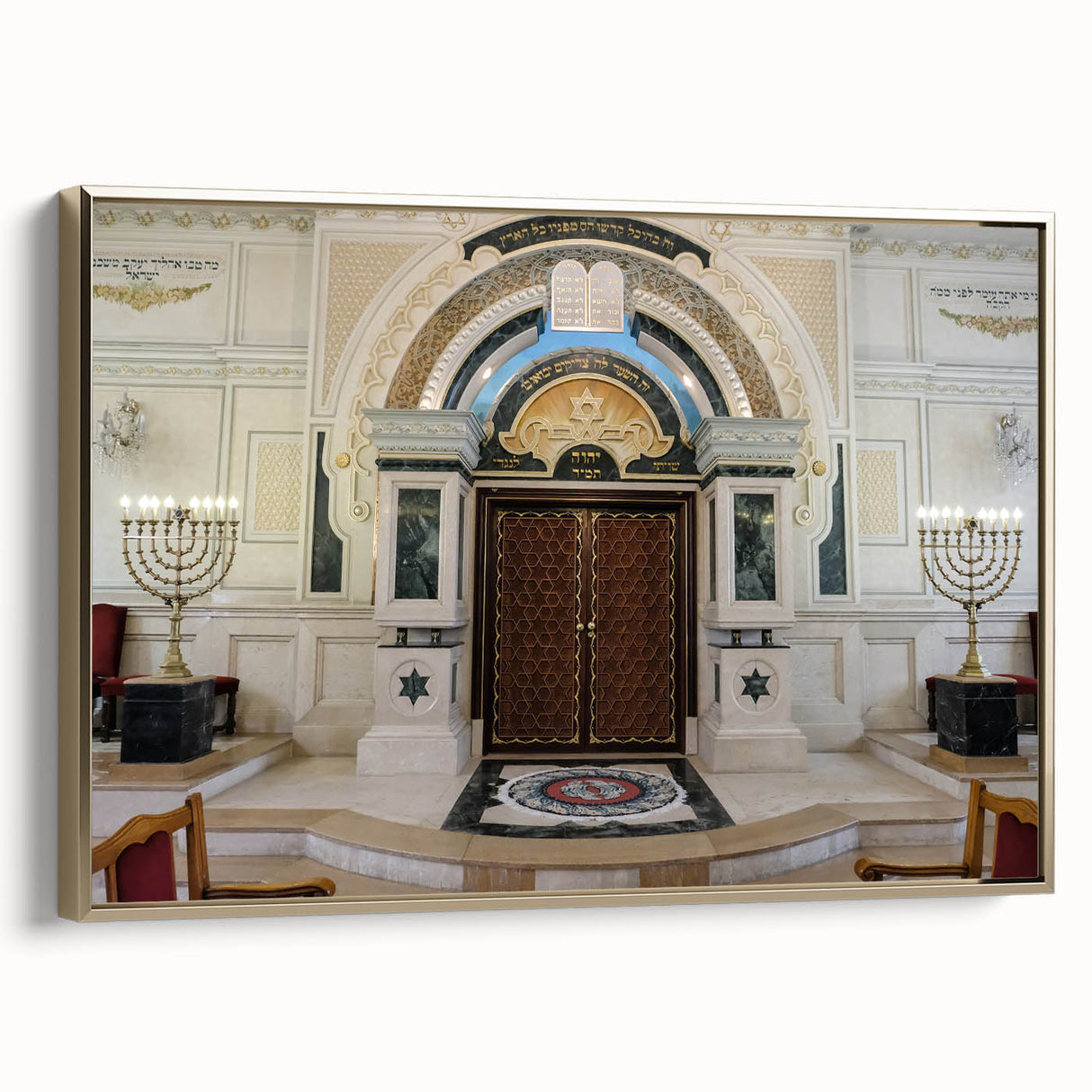 Landscape art painting of a synagogue in colorful art style, framed canvas, ideal for living room decor.