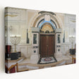 Large canvas print featuring a detailed synagogue design in muted earth tones, ideal for kitchen wall art.