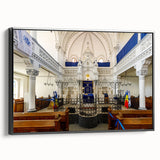 Black and white vintage poster art of a synagogue landscape on framed canvas, ideal for bedroom wall decor.