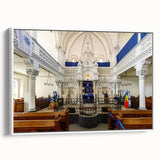 Framed canvas featuring a vintage-style black and white synagogue landscape, ideal for bedroom wall art.