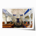 Extra large rolled print of a synagogue in soft pastel hues, ideal for art wall dining room placement.