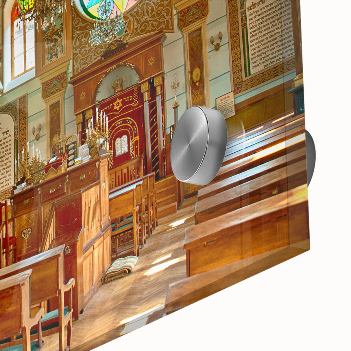 Large abstract wall art featuring a synagogue design in mid-century modernist style on acrylic, ideal for dining room art.