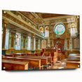 Acrylic print of a large abstract synagogue design in muted earth tones, suitable for bedroom or dining room decor.