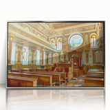 Art Deco style synagogue design in silver tones on framed acrylic, suitable for modern art wall decor.