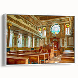Framed canvas of a vintage-style synagogue landscape in muted black tones, ideal for bedroom wall art.