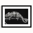 Framed wall art featuring a vibrant chameleon design in a modern black frame, showcasing intricate colors and details perfect for reptile enthusiasts and home decor.