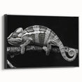 Framed canvas wall art featuring a vibrant chameleon design, showcasing intricate colors and details, ideal for reptile enthusiasts and modern decor.