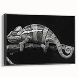 Framed canvas wall art featuring a vibrant chameleon design, showcasing intricate colors and details, ideal for reptile enthusiasts and modern decor.