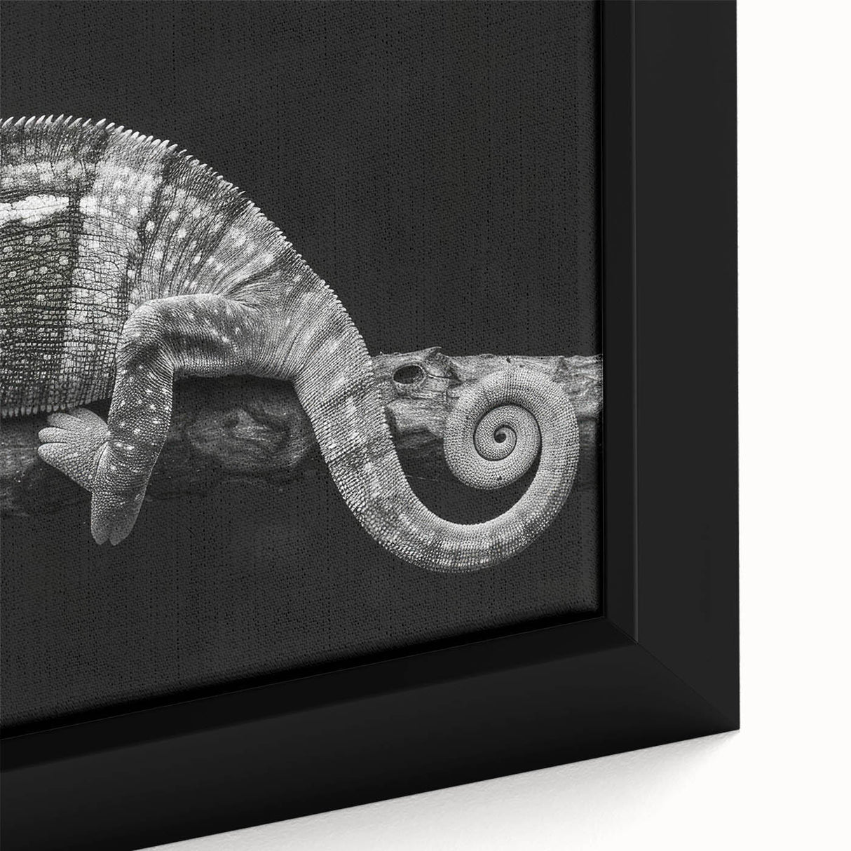 Close-up of a vibrant chameleon design wall art piece, featuring intricate details and vivid colors, framed for a modern home decor style. Ideal for reptile enthusiasts and nature lovers.