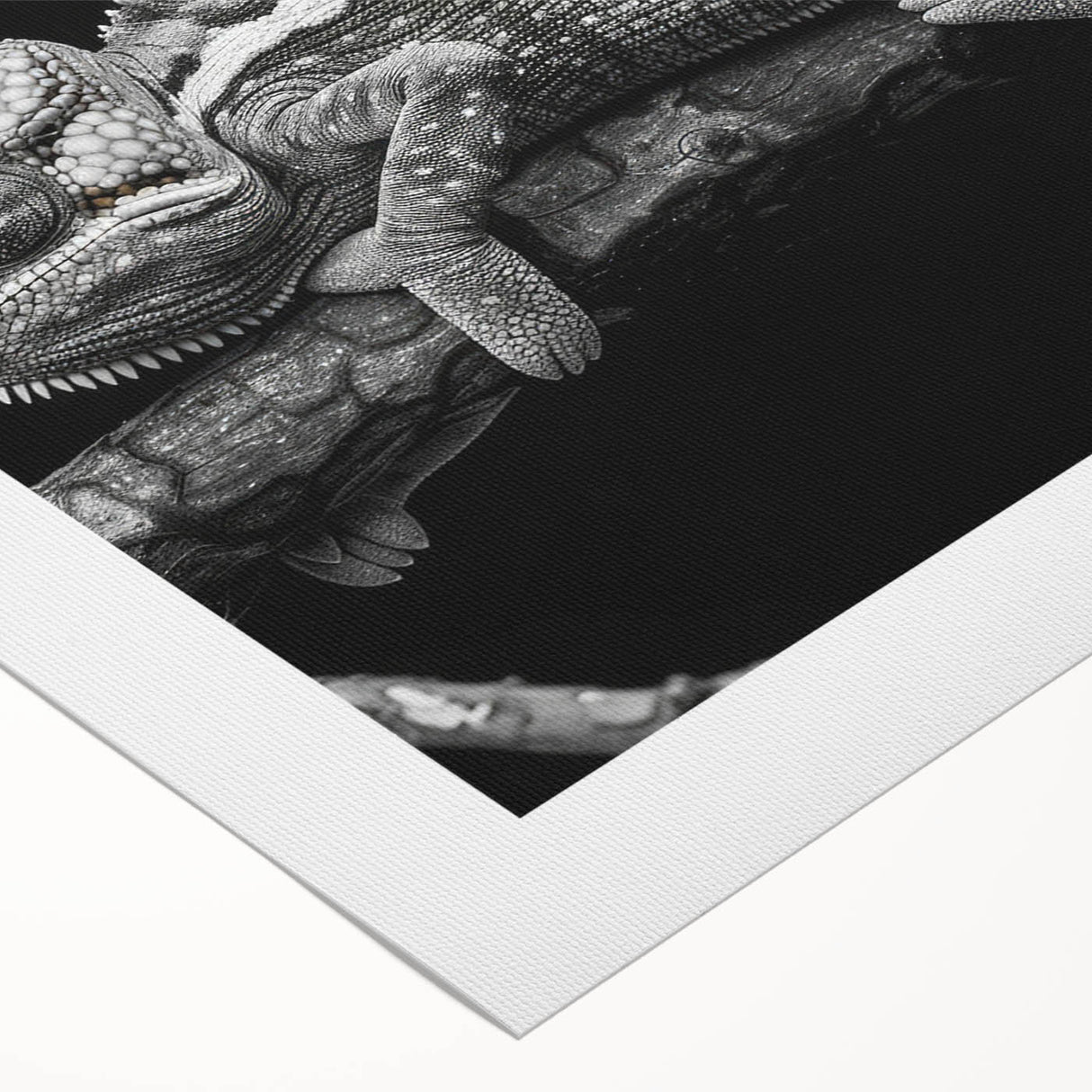 Vibrant rolled canvas artwork showcasing a chameleon in a lush, tropical setting, perfect for reptile enthusiasts and nature lovers, ideal for home decor.