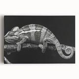 Vibrant chameleon-themed wall art design on stretched canvas, showcasing intricate colors and patterns, perfect for enhancing modern home decor and reptile enthusiasts.