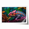 Vibrant rolled print of a chameleon design wall art, showcasing intricate colors and patterns on textured canvas, ideal for reptile-themed decor.