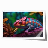 Vibrant rolled print of a chameleon design wall art, showcasing intricate colors and patterns on textured canvas, ideal for reptile-themed decor.