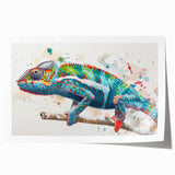 Vibrant chameleon wall art print showcasing intricate designs and vivid colors, rolled and ready for display in a stylish home decor setting.