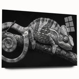 Vibrant chameleon wall art collection displayed in acrylic glass, showcasing intricate colors and textures in a modern design, ideal for reptile enthusiasts.