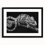 Framed wall art featuring a vibrant chameleon design, showcasing intricate details and bold colors, perfect for adding a unique touch to any living space.