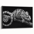 Chameleon-themed wall art in a sleek black frame, showcasing vibrant colors and intricate details, perfect for reptile enthusiasts and modern decor.
