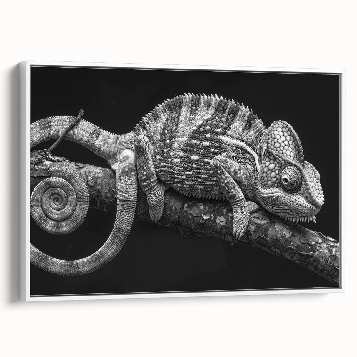 Framed wall art featuring a vibrant chameleon design on canvas, showcasing vivid colors and intricate details, perfect for reptile enthusiasts and nature lovers.