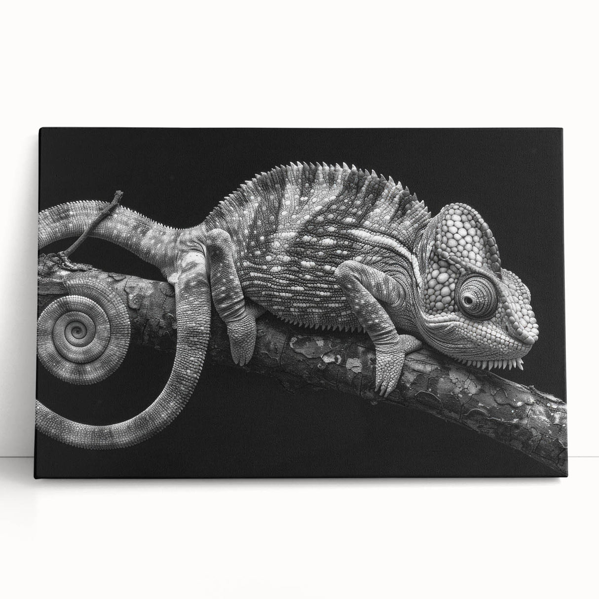 Colorful chameleon-themed wall art on stretched canvas, showcasing vibrant greens, blues, and yellows, perfect for reptile lovers and home decor enthusiasts.