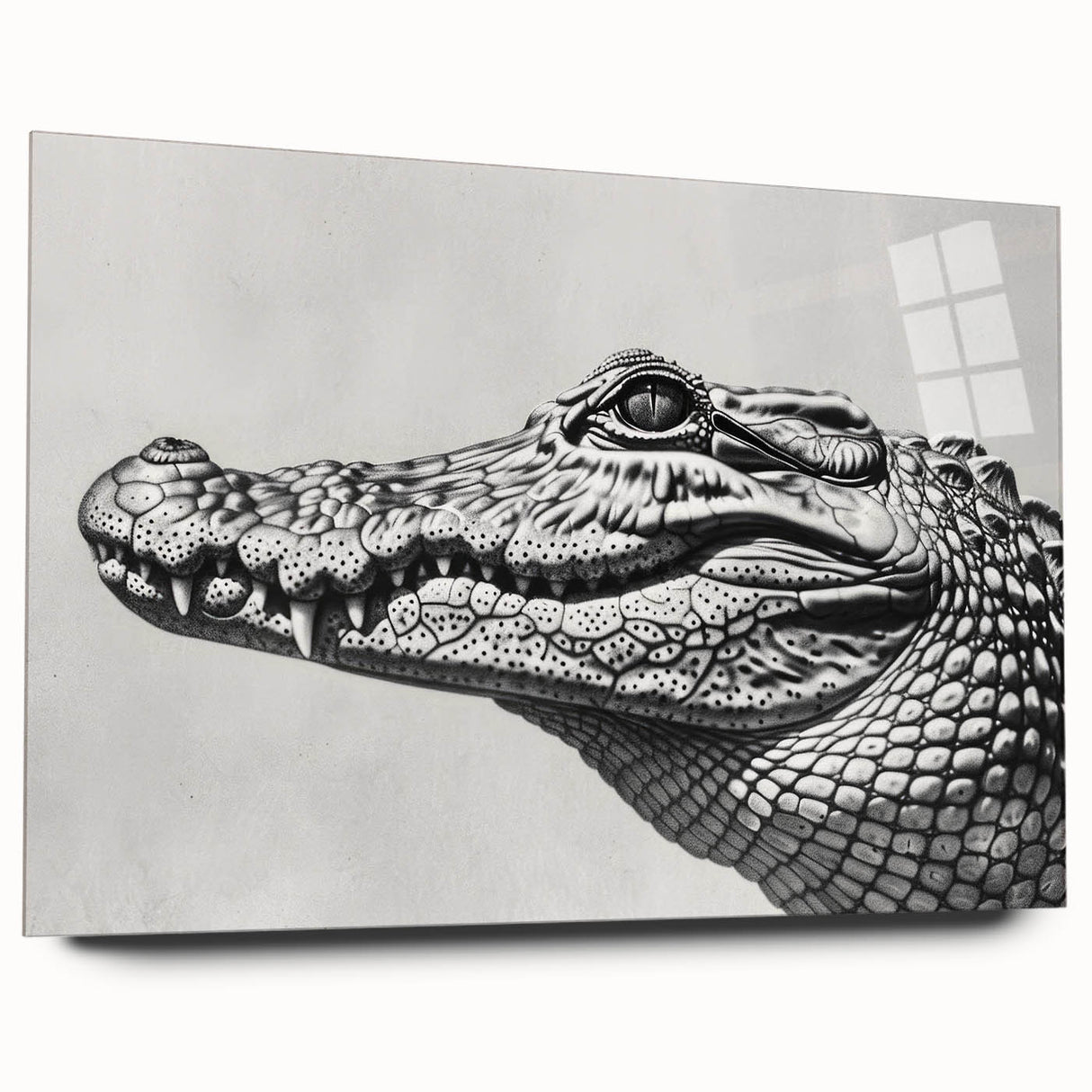 Acrylic glass wall art collection featuring a vibrant design of reptiles, including alligators and crocodiles, displayed in a side view without pins, perfect for nature enthusiasts.