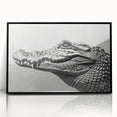 Framed acrylic wall art featuring a striking design of reptiles, including alligators and crocodiles, set in a sleek black frame, perfect for wildlife enthusiasts.