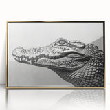 Framed acrylic wall art featuring a detailed design of reptiles, including alligators and crocodiles, showcased in a gold frame, perfect for animal lovers.