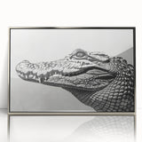 Framed wall art collection showcasing a vibrant design of reptiles, including alligators and crocodiles, in a sleek silver frame, ideal for nature enthusiasts.